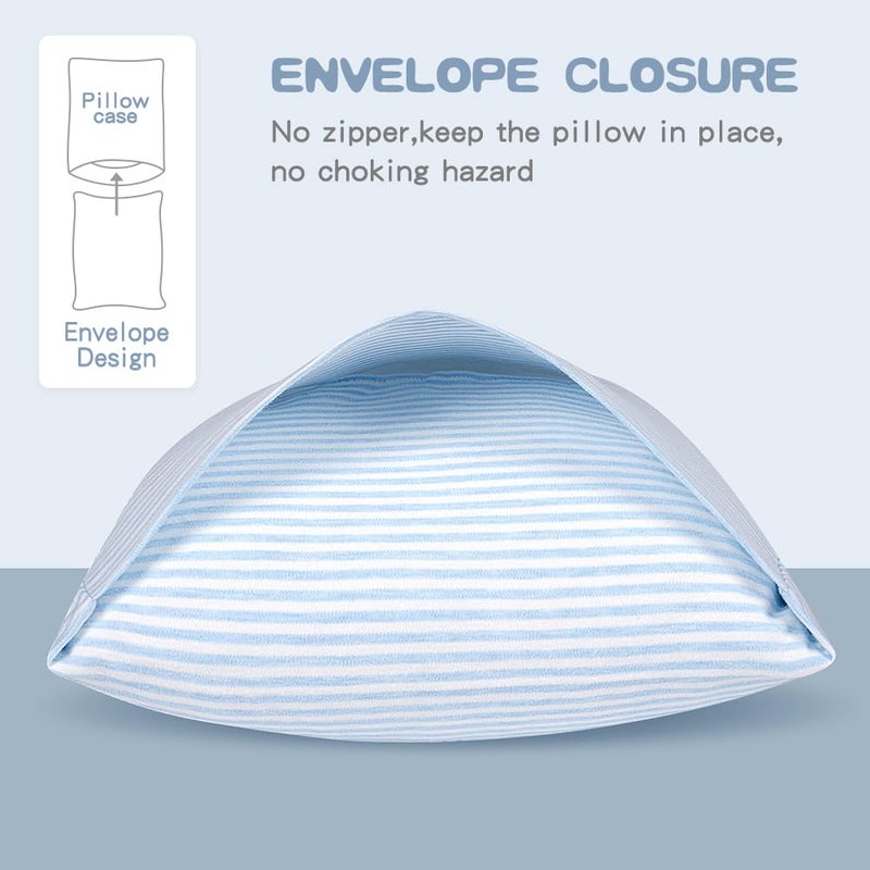 Zenssia Organic Cotton Toddler Pillowcase/Travel Pillowcase Pack of 2 Set 13x18 Inches with Envelope Closure - Soft & Breathable Baby Pillow Case Cover Blue Stripe - Image 3